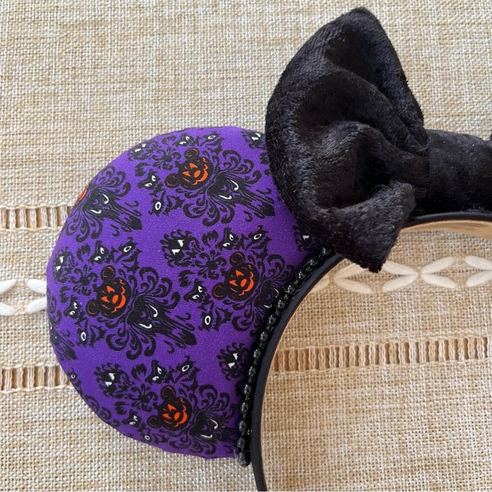 Purple Fabric and  Orange Sequin Mouse Ears Headbands - Picture 2 of 10